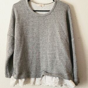 Lili Rose Grey Sweatshirt w/ White Eyelet Lace Hem Size M